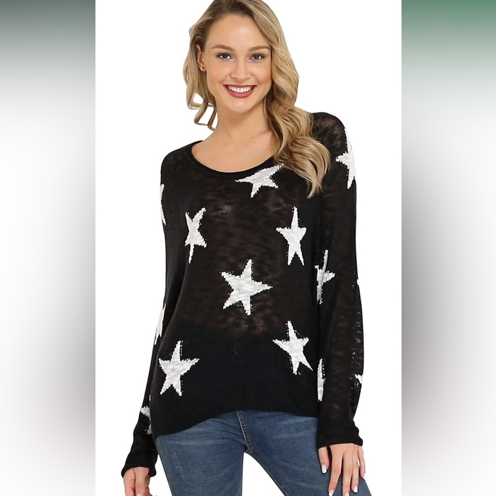Chic Black Sweater with White Star Design